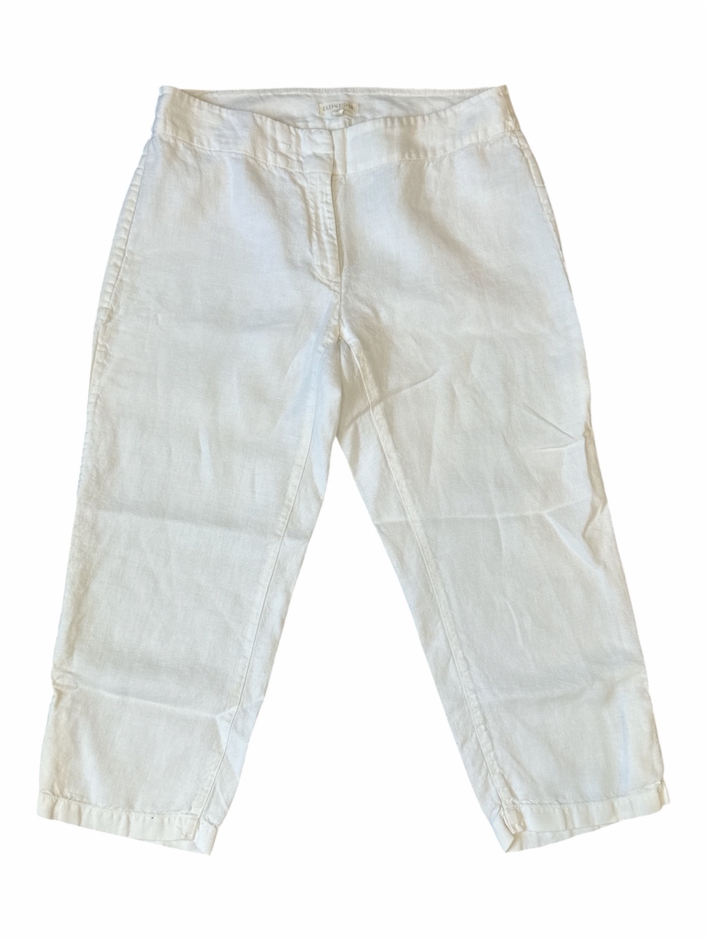 Eileen Fisher White Cropped Linen Pants Oversized Xs Lantern Shape